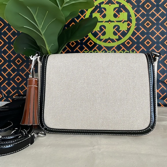 New, tory burch thea canvas flap crossbody brown 156051 - Picture 6 of 15